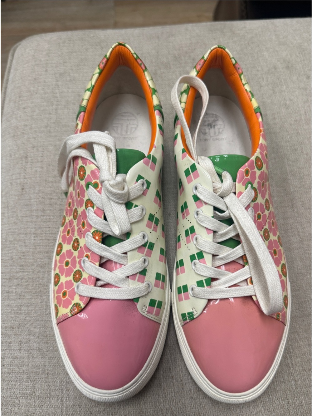 Tory Sport Pink Floral & Green Accent Low-Top Sneakers